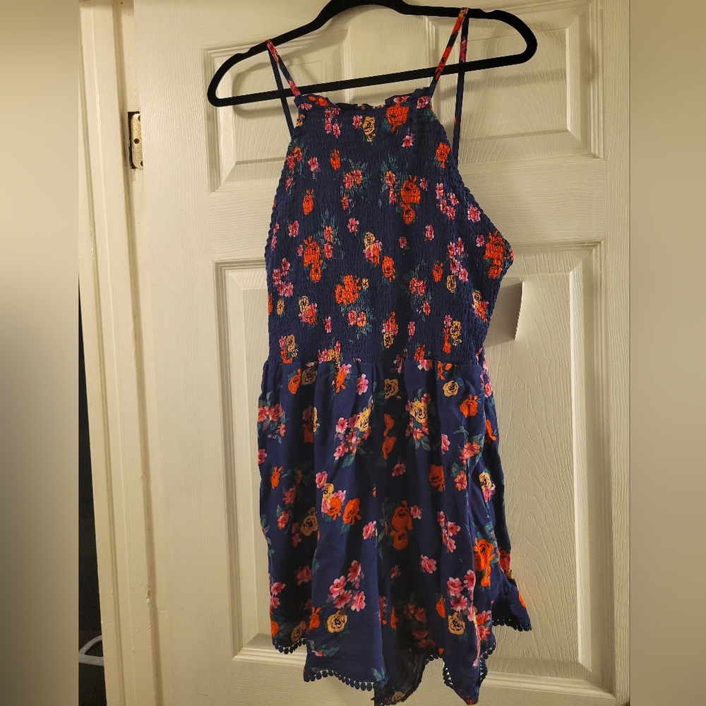 Blue Romper With Orange/pink/red Roses Size XXL NWT